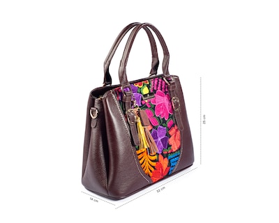 Foto 4 | Foto 4 | Bolso Sathel A Ángelozano De Piel Vacuna Con Telar Artesanal, Color Café, Modelo Lourdes