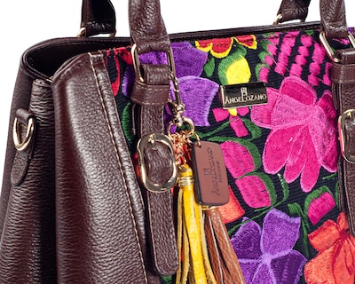 Foto 5 | Foto 5 | Bolso Sathel A Ángelozano De Piel Vacuna Con Telar Artesanal, Color Café, Modelo Lourdes