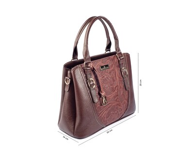 Foto 3 | Foto 3 | Bolso Satchel A Ángelozano De Piel Vacuna Con Grabado Tipo Cincelado, Color Café, Modelo Lourdes