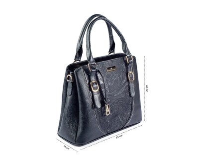 Foto 3 | Foto 3 | Bolso Satchel A Ángelozano De Piel Vacuna Con Grabado Tipo Cincelado, Color Negro, Modelo Lourdes