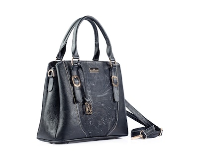 Foto 4 | Foto 4 | Bolso Satchel A Ángelozano De Piel Vacuna Con Grabado Tipo Cincelado, Color Negro, Modelo Lourdes
