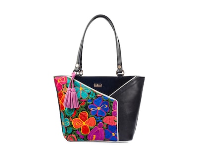 Foto 1 | Foto 1 | Bolso Tote A Ángelozano De Piel Vacuna Con Telar Artesanal, Color Negro, Modelo Florentinagraciela