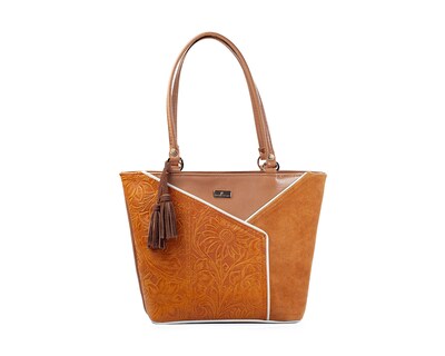 Foto 1 | Foto 1 | Bolso Tote A Ángelozano De Piel Vacuna Con Piel Grabada, Color Camel, Modelo Florentina