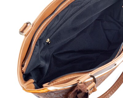 Foto 3 | Foto 3 | Bolso Tote A Ángelozano De Piel Vacuna Con Piel Grabada, Color Camel, Modelo Florentina