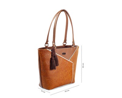 Foto 5 | Foto 5 | Bolso Tote A Ángelozano De Piel Vacuna Con Piel Grabada, Color Camel, Modelo Florentina