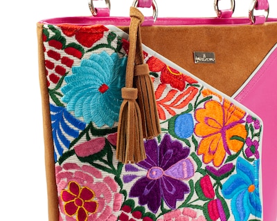Foto 6 | Foto 6 | Bolso Tote A Ángelozano De Piel Vacuna Con Telar Artesanal, Color Camel, Modelo Florentina Negro, Modelo Graciela