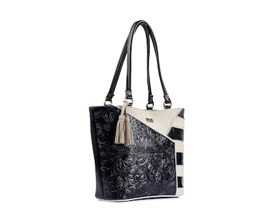 Foto 4 | Foto 4 | Bolso Tote A Ángelozano De Piel Vacuna Con Franjas, Color Negro, Modelo Florentina