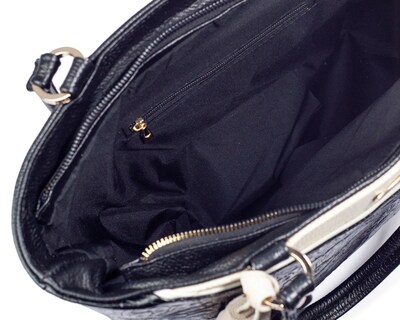 Foto 5 | Foto 5 | Bolso Tote A Ángelozano De Piel Vacuna Con Franjas, Color Negro, Modelo Florentina
