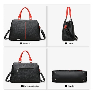 Foto 5 | Foto 5 | Bolso De Mujer Impermeable Lab.g Diseño De La Tela Floreado Negro Rojo