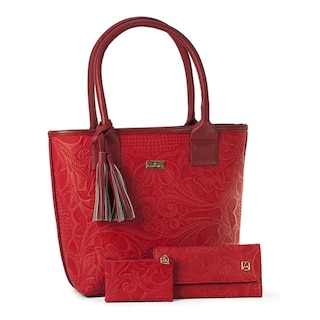 Foto 1 | Foto 1 | Kit de Bolso A ÁNGELOZANO Soraya color Rojo de Piel Vacuna con Cartera y Monedero de Piel Grabada