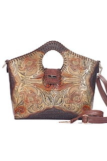 Foto 1 | Foto 1 | Bolso Tote A Ángelozano de Piel con Grabados y Pintados a Mano color Café