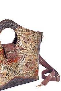 Foto 5 | Foto 5 | Bolso Tote A Ángelozano de Piel con Grabados y Pintados a Mano color Café