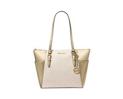 Foto 1 | Foto 1 | Bolsa Michael Kors Charlotte Large Logo And Metallic Top-zip Tote Bag 35f4gcft3v Beige y Dorado