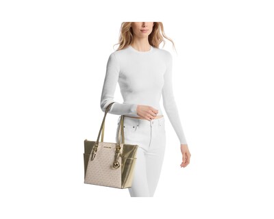 Foto 3 | Foto 3 | Bolsa Michael Kors Charlotte Large Logo And Metallic Top-zip Tote Bag 35f4gcft3v Beige y Dorado
