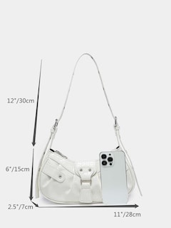 Foto 3 | Foto 3 | Bolso De Hombro Verdusa Plisado Hobo De Piel Sintética Blanca Para Mujer - Venta Internacional.