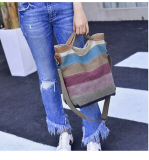 Foto 5 | Foto 5 | Gran Capacidad Bolso Xtellar De Hombro Mujer Rainbow Canvas Marrón