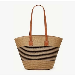 Foto 1 | Foto 1 | Bolsa Xtellar De Viaje P/ Mujer Tote Bag Bolso Paja P/ Playa/diario Modelo Rayas Negras Finas