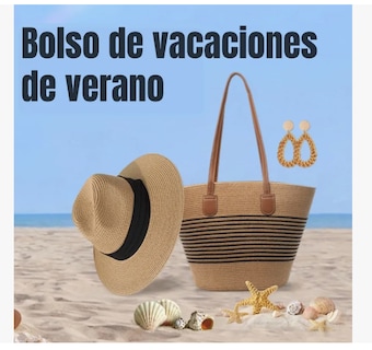 Foto 3 | Foto 3 | Bolsa Xtellar De Viaje P/ Mujer Tote Bag Bolso Paja P/ Playa/diario Modelo Rayas Negras Finas