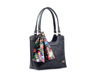 Foto 7 | Foto 7 | Bolso Tote A Ángelozano De Piel Vacuna Con Grabado Tipo Cincelado Y Mascada, Color Negro, Modelo Graciela