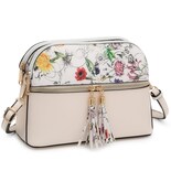 Bandolera Dasein Para Mujer, Borla, Bolsillo Con Cremallera, Flor Blanca - Venta Internacional.