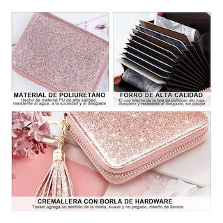 Foto 3 | Foto 3 | Cartera De Tarjeta De Crédito Carteras Con Tarjetero Rfid Rosa Brillante