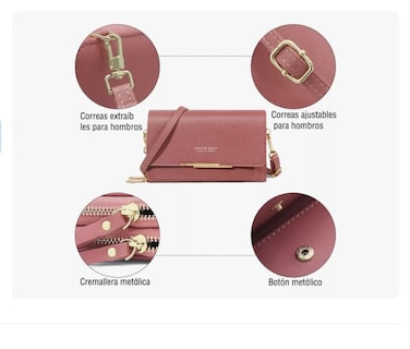 Foto 3 | Foto 3 | Cartera Bolsa Mujer Hombro Correa Billetera Gran Capacidad Rosa Mexicano Xtellar