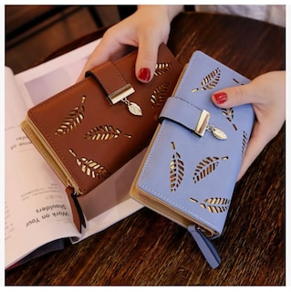 Foto 3 | Foto 3 | Cartera Larga Xtellar Para Mujer De Cuero Calado De Moda Y Generoso Modelo Azul Claro