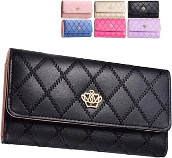 Foto 1 | Foto 1 | Cartera Huoguo Crown De Piel Sintética Para Mujer Color Negro - Venta Internacional.