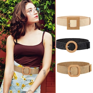 Foto 6 | Foto 6 | Cinturón Elástico Syhood Tejido en Paja Negro Caqui y Beige para Mujer - Venta Internacional