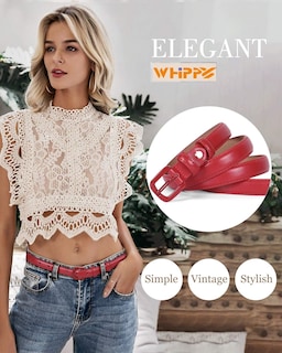 Foto 4 | Foto 4 | Cinturón Whippy De Piel Delgada Para Mujer, Para Pantalones, Con Hebilla, Rojo - Venta Internacional.