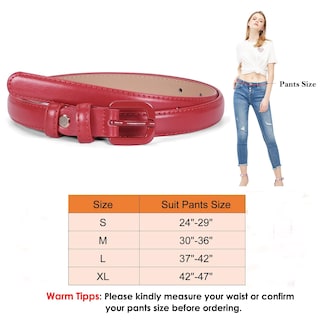 Foto 5 | Foto 5 | Cinturón Whippy De Piel Delgada Para Mujer, Para Pantalones, Con Hebilla, Rojo - Venta Internacional.