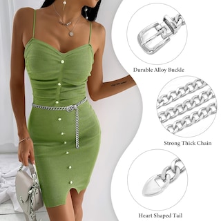 Foto 2 | Foto 2 | Cinturón Con Cadena De Cintura Whippy Para Mujer, Tono Plateado, Talla M - Venta Internacional.