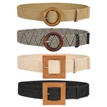 Set De 4 Cinturones De Vestir Elásticos Ajustados Para Mujer Jasgood (negro+beige+raya+caqui) - Venta Internacional.