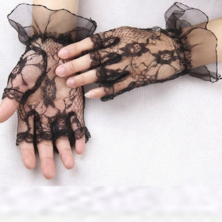 Foto 3 | Foto 3 | Guantes De Encaje Sin Dedos Huoguo Para Mujer Negros - Venta Internacional.