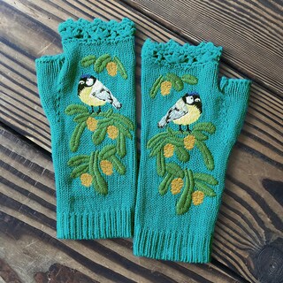 Foto 5 | Foto 5 | Guantes De Punto Huoguo Vintage Con Diseño De Pájaros Bordados Con Flores - Venta Internacional.