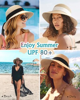 Foto 5 | Foto 5 | Sombrero De Paja Furtalk Para Mujer, Playa, Sol, Uv, Upf 80+, Plegable, Color Beige - Venta Internacional.