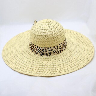 Foto 4 | Foto 4 | Sombrero De Paja Huoguo Para Mujer Estampado De Leopardo Ala Ancha - Venta Internacional.