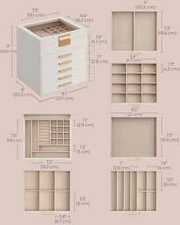 Foto 5 | Foto 5 | Joyero Songmics de 6 Capas con 5 Cajones Blanco - Venta Internacional