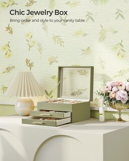 Foto 2 | Foto 2 | Joyero Songmics Verde Aguacate Con Tapa De Vidrio De 3 Capas - Venta Internacional.