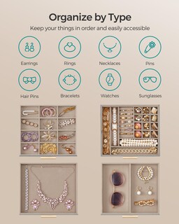 Foto 3 | Foto 3 | Joyero Songmics De 4 Capas Con Tapa De Cristal Gris Tórtola Y Dorado - Venta Internacional.