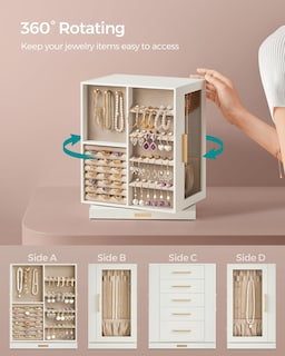 Foto 3 | Foto 3 | Joyero Songmics Que Gira 360° Con 5 Cajones En Color Blanco Nube - Venta Internacional.