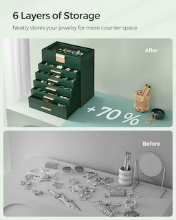 Foto 6 | Foto 6 | Joyero Songmics, Organizador De 6 Capas Con Tapa De Cristal, Color Verde Bosque - Venta Internacional.