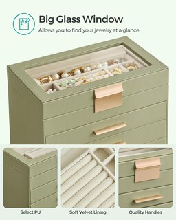 Foto 4 | Foto 4 | Joyero Songmics, Organizador De 4 Capas Con Tapa De Cristal, Color Verde Laurel - Venta Internacional.