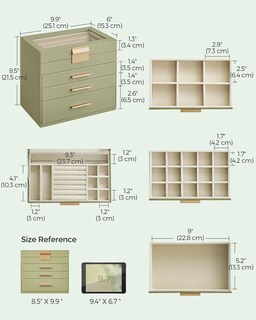 Foto 5 | Foto 5 | Joyero Songmics, Organizador De 4 Capas Con Tapa De Cristal, Color Verde Laurel - Venta Internacional.