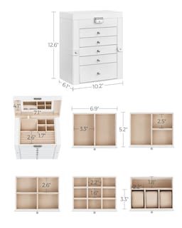 Foto 6 | Foto 6 | Joyero Songmics De 6 Niveles Con 5 Cajones, Espejo, Cerradura, Blanco - Venta Internacional.