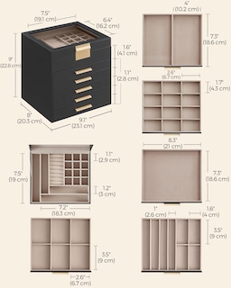 Foto 5 | Foto 5 | Joyero Songmics Organizador De 6 Capas Con Tapa De Vidrio Grafito - Venta Internacional.