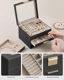 Foto 5 | Foto 5 | Joyero Songmics De 4 Capas Con Tapa De Cristal 20,3 X 23,1 X 16,5 Cm - Venta Internacional.