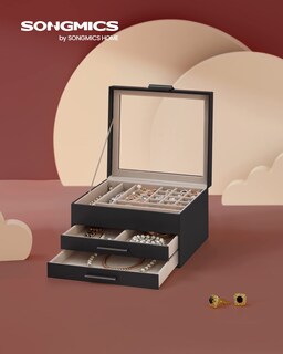 Foto 7 | Foto 7 | Joyero Songmics De 3 Capas Con Tapa De Cristal Y 2 Cajones, Color Negro Y Plateado - Venta Internacional.