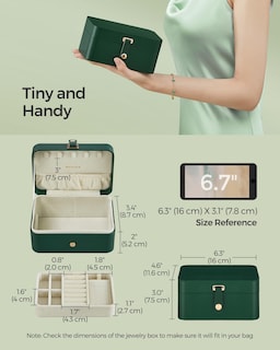 Foto 3 | Foto 3 | Joyero Songmics Travel Organizador De 2 Capas, Color Verde Bosque - Venta Internacional.