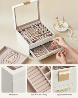Foto 4 | Foto 4 | Joyero Songmics Organizador De 3 Capas Con Tapa De Cristal Y 2 Cajones - Venta Internacional.